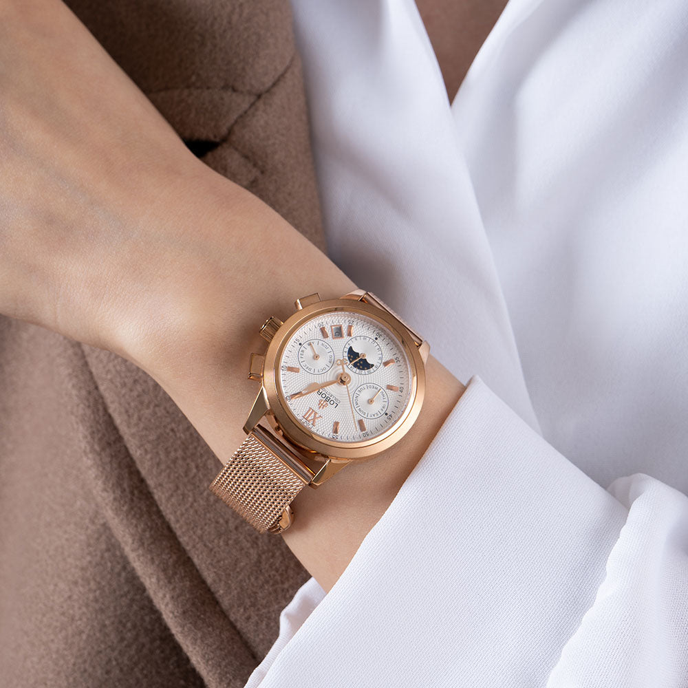 Rose gold moonphase automatic watches for women
