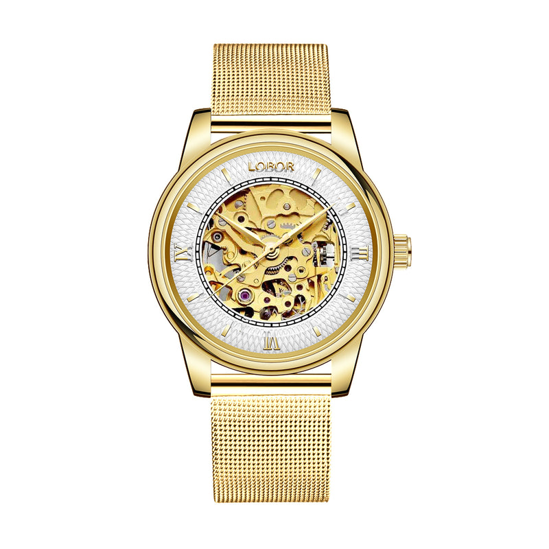 Gold skeleton watch for women