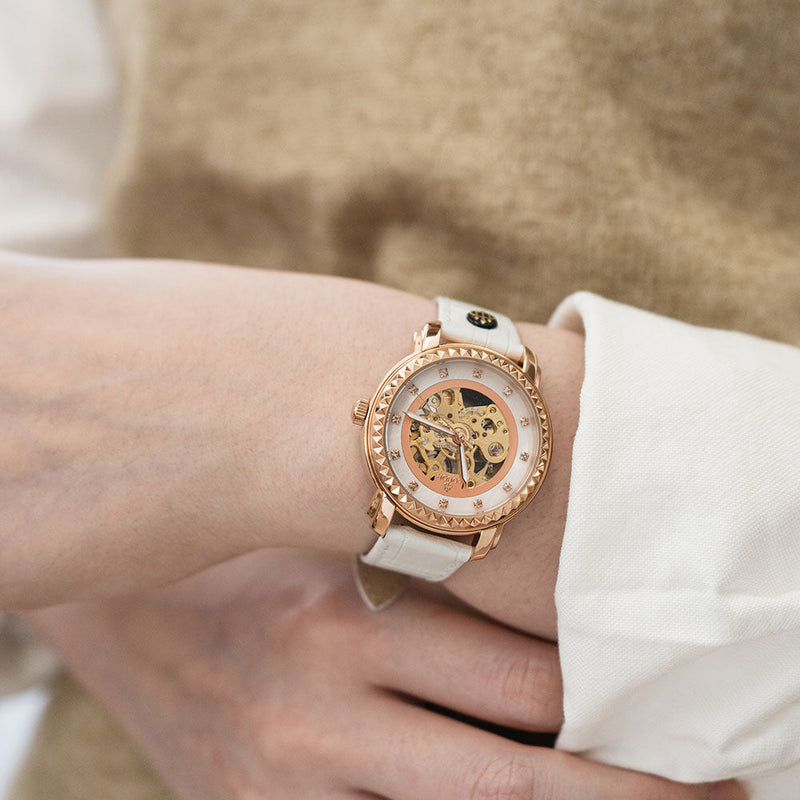 White skeleton automatic watches for women