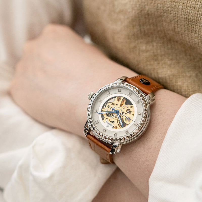 Brown skeleton automatic watches for women 