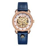 Blue skeleton automatic watches for women