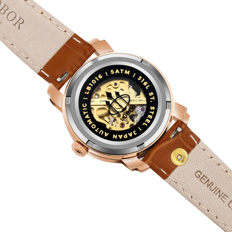 Brown skeleton automatic watches for women