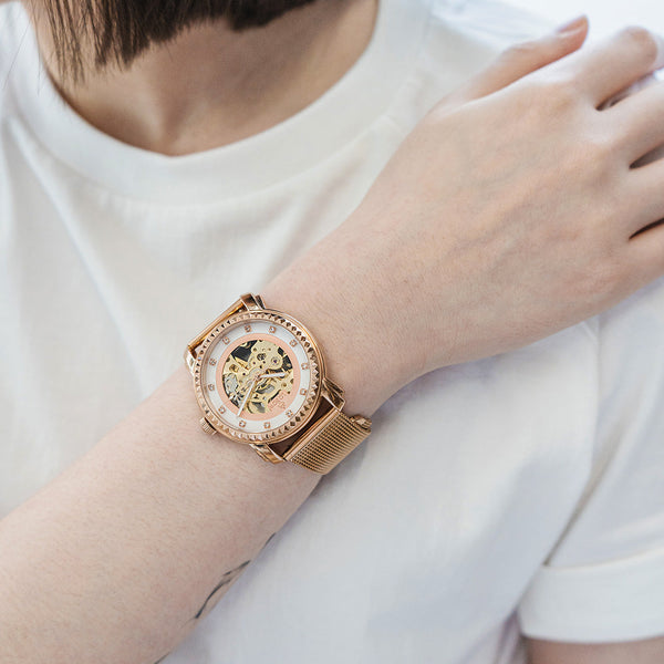 Rose gold skeleton automatic watches for men