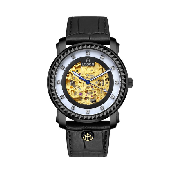 Black skeleton automatic watches for men 